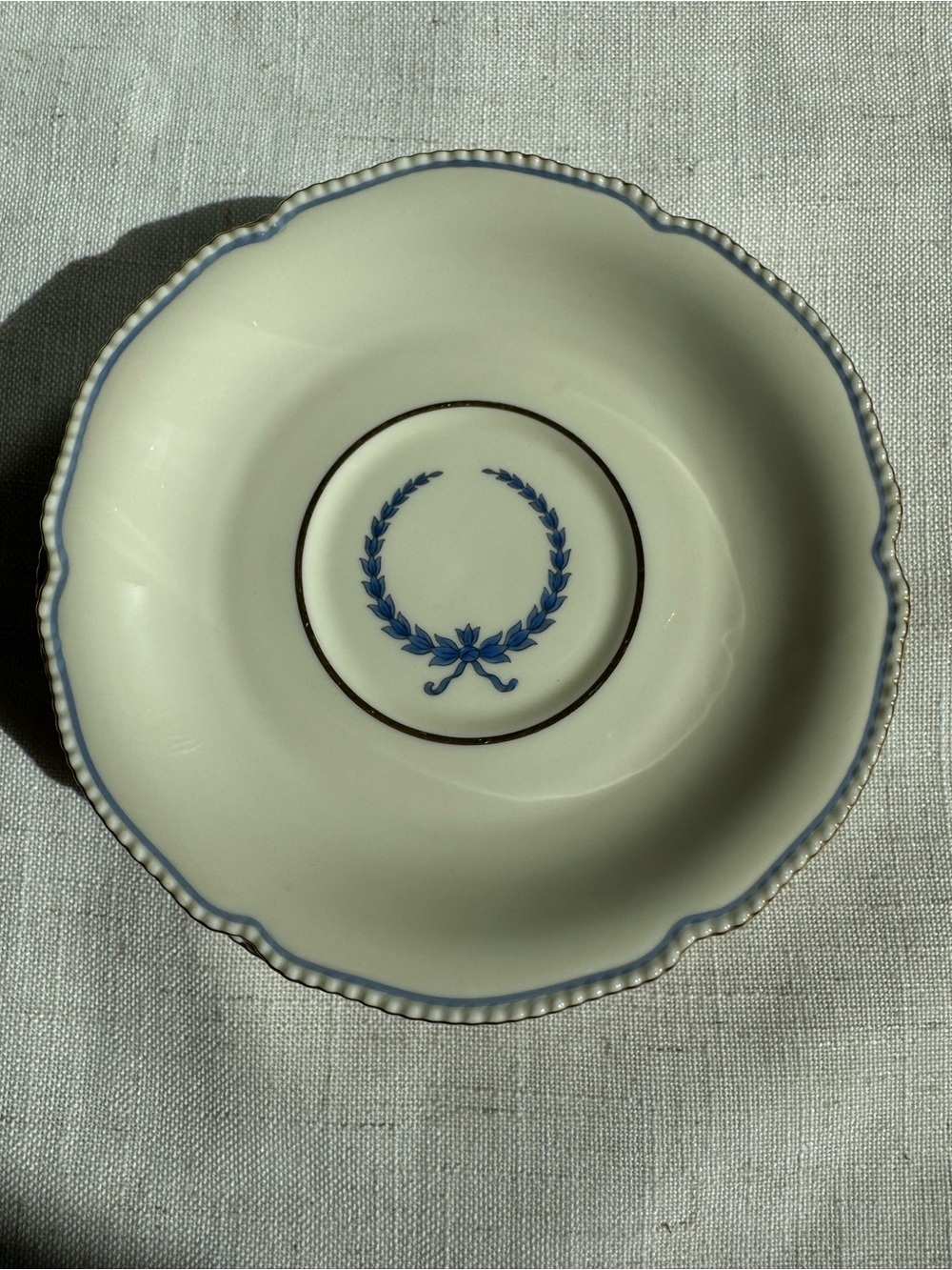 Vintage 1930s Rosenthal Ivory China "Empire" Saucer Plate - Blue Laurel Wreath
